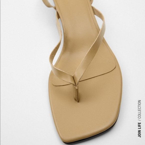 NEW ZARA STRAPPY KITTEN HEEL LEATHER SANDAL - Picture 4 of 15